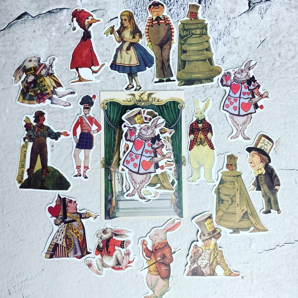 Alice In Wonderland, Vintage Film Figures, 45 Large Stickers